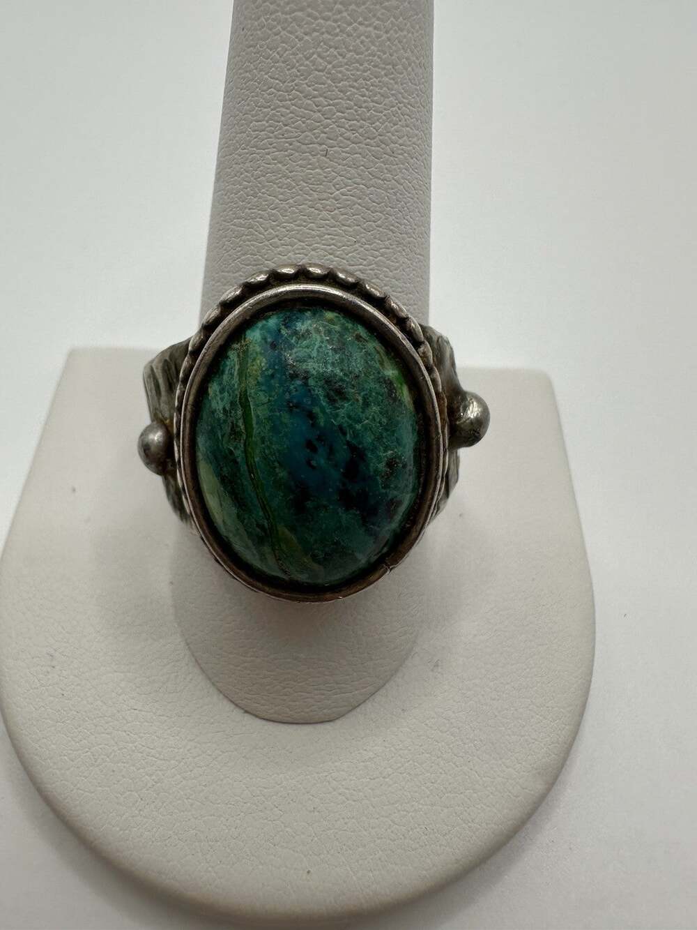 Southwest Silver Tone Ring With Faux Turquoise Size 12